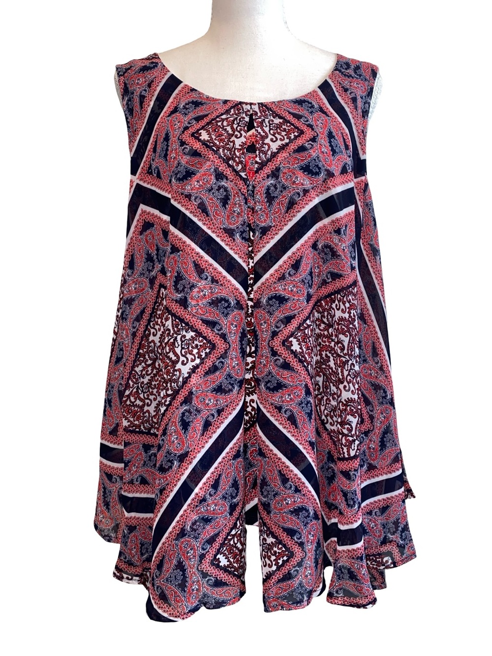 Westport 1962 Womens Large Paisley Sleeveless Layered Split Front Tunic Top L - Picture 4 of 8